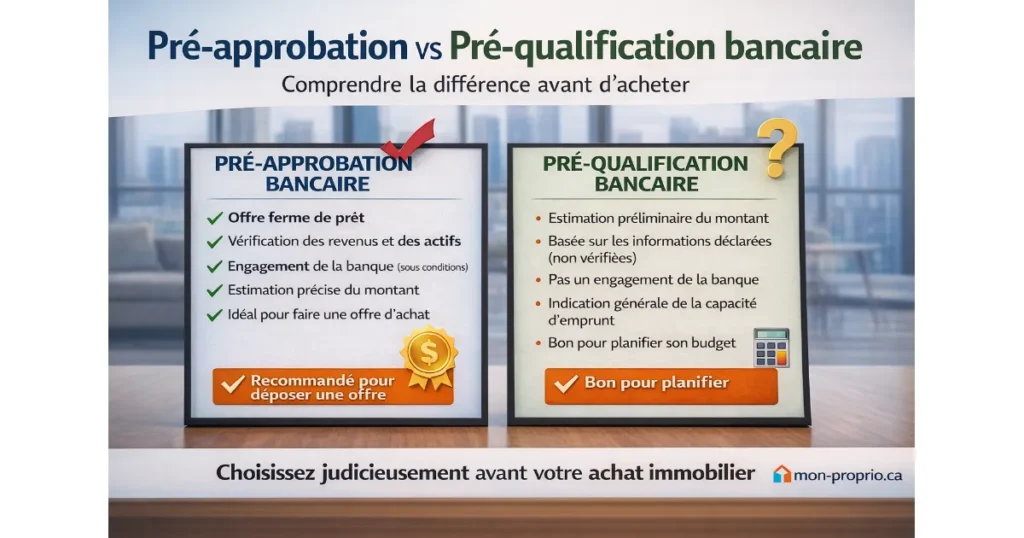 Comparatif entre pré-approbation hypothécaire et pré-qualification bancaire avant un achat immobilier