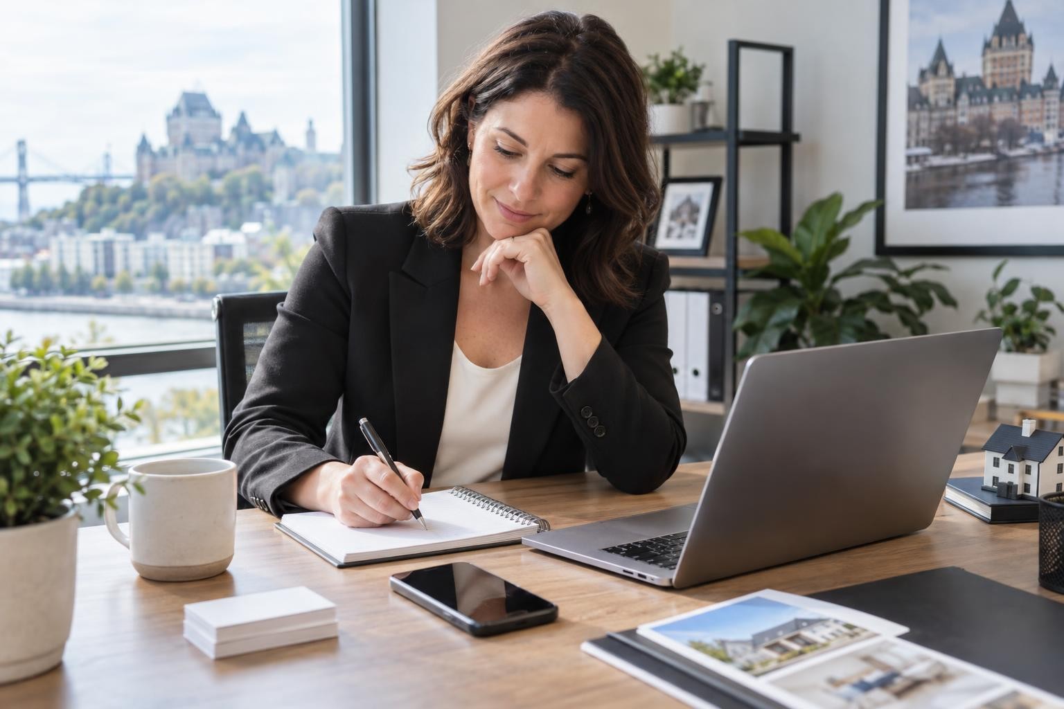 Mettre à jour son profil professionnel immobilier Une professionnelle de l’immobilier vérifie les renseignements de son profil en ligne